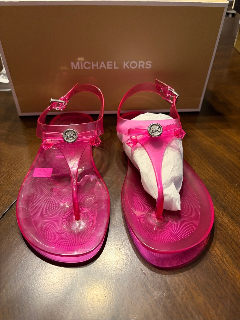 Michael Kors Hot Pink Jelly Thong Sandals with MK Logo